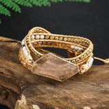 Real Leather DIY Hematite Stone Crystal 3 Strands Bracelet Women Adjustable Wrap