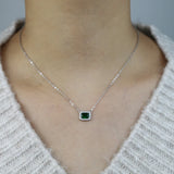 925 Sterling Silver Square Green CZ Chain Link Necklace