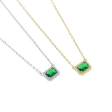 925 Sterling Silver Square Green CZ Chain Link Necklace