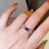 Delicate 925 Silver Ruby Resizable Ring Wedding Engagement