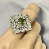 Vintage Princess Cut Emerald Ring Silver Wedding Band Green Zircon Ring