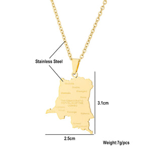 Congo Flag City Pendant Necklace Stainless Steel Ethnic Jewelry