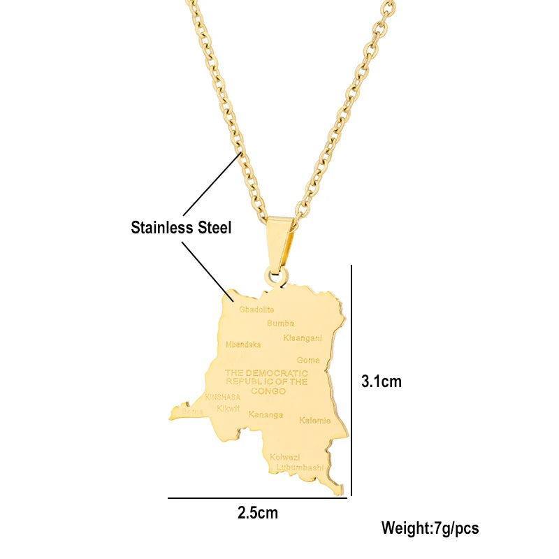 Congo Flag City Pendant Necklace Stainless Steel Ethnic Jewelry