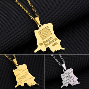 Congo Flag City Pendant Necklace Stainless Steel Ethnic Jewelry