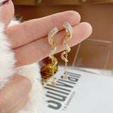 14K Spiral Chain Star Stud Earrings with Zircon