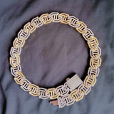 17mm Baguette CZ Geometric Cuban Link Chain Rose Silver Hip Hop Jewelry