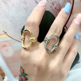 K Oval Hollow Ring Stainless Steel Curve Finger Rings For Women Jewelry Party