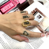 K Oval Hollow Ring Stainless Steel Curve Finger Rings For Women Jewelry Party