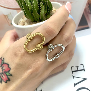 K Oval Hollow Ring Stainless Steel Curve Finger Rings For Women Jewelry Party