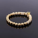 CZ Pave Crown Charm Beaded Bracelet Men Gift