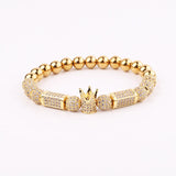 CZ Pave Crown Charm Beaded Bracelet Men Gift