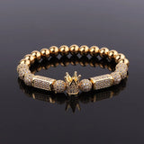 CZ Pave Crown Charm Beaded Bracelet Men Gift