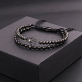 18K Plated Stainless Steel Beads CZ Adjustable Bracelet Men Jewelry