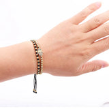 18K Plated Stainless Steel Beads CZ Adjustable Bracelet Men Jewelry