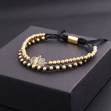 18K Plated Stainless Steel Beads CZ Adjustable Bracelet Men Jewelry