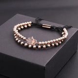 18K Plated Stainless Steel Beads CZ Adjustable Bracelet Men Jewelry