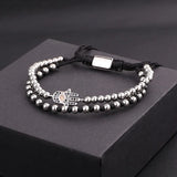 18K Plated Stainless Steel Beads CZ Adjustable Bracelet Men Jewelry