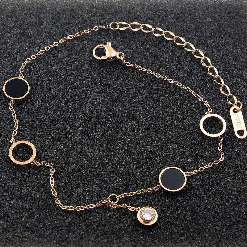 Enamel Zircon Anklets Rose Woman Jewelry Gift