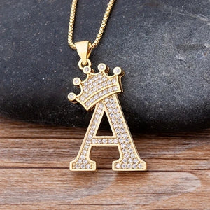 Zircon Crown Initial Alphabet Pendant Necklace Punk Hip-Hop Choker Chain