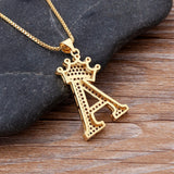 Zircon Crown Initial Alphabet Pendant Necklace Punk Hip-Hop Choker Chain