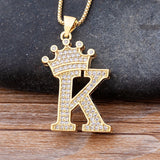Zircon Crown Initial Alphabet Pendant Necklace Punk Hip-Hop Choker Chain