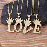 Zircon Crown Initial Alphabet Pendant Necklace Punk Hip-Hop Choker Chain