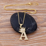 Zircon Crown Initial Alphabet Pendant Necklace Punk Hip-Hop Choker Chain