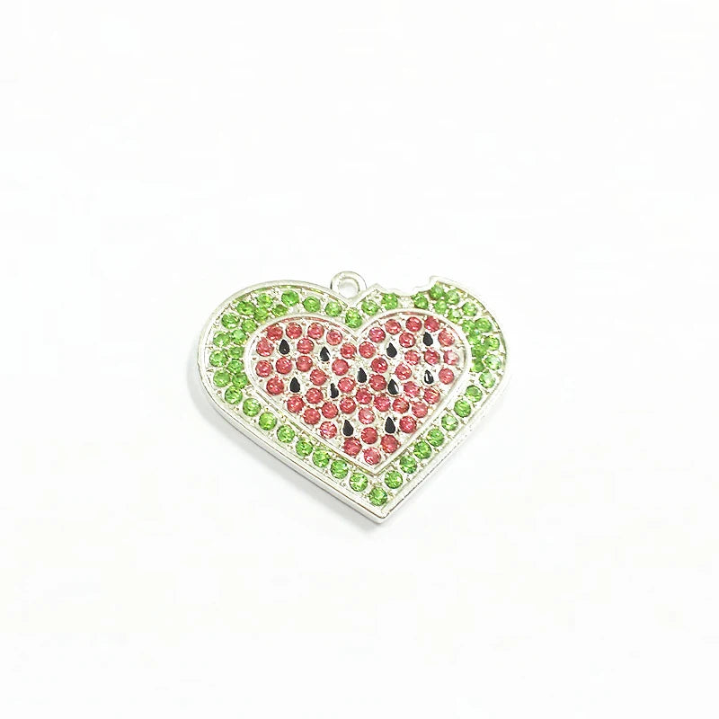 10pcs/lot Heart Watermelon/Fruit Rhinestone Pendants For Summer Jewelry Making