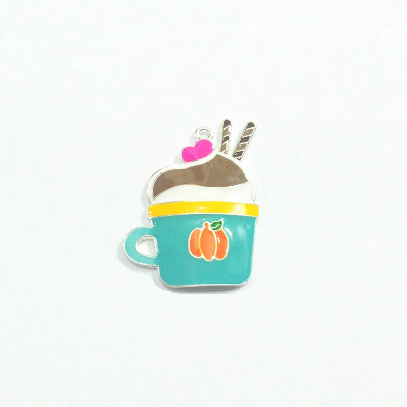10pcs Enamel Coffee Cup Pendants For Necklace