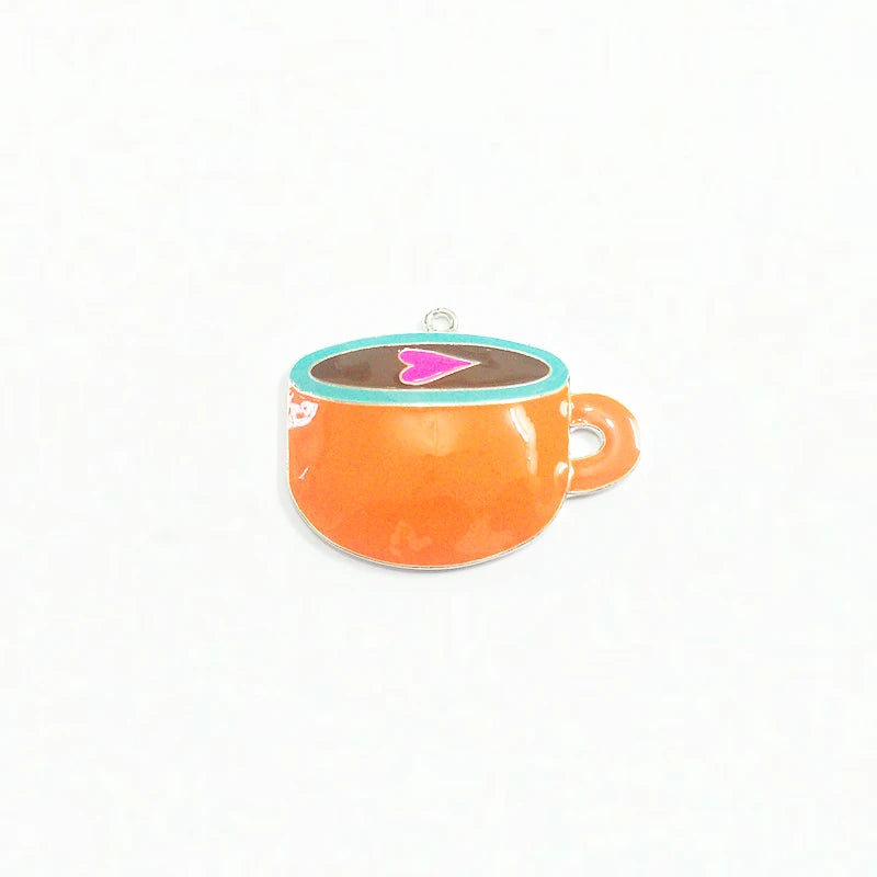 10pcs Enamel Orange-red Coffee Cup Pendants 49mm*34mm Lot