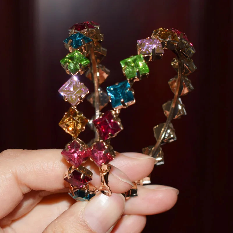 Rhinestone Hoop Earrings Daily Statement Jewelry