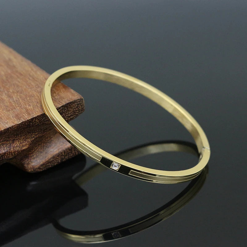 4MM Gold/Rose Stainless Steel Crystal Bracelet Women Bracelets & Bangles