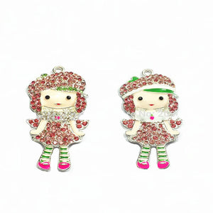10pcs Strawberry Girl Rhinestone Pendants For Kids Necklace Making