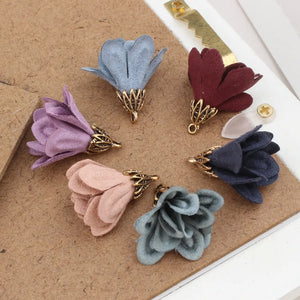 50pcs Alloy Flower Caps Colorful Suede Tassel DIY Jewelry Necklace/Bags Pendants