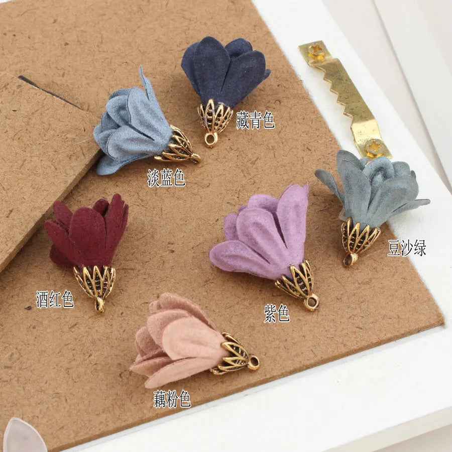 50pcs Alloy Flower Caps Colorful Suede Tassel DIY Jewelry Necklace/Bags Pendants