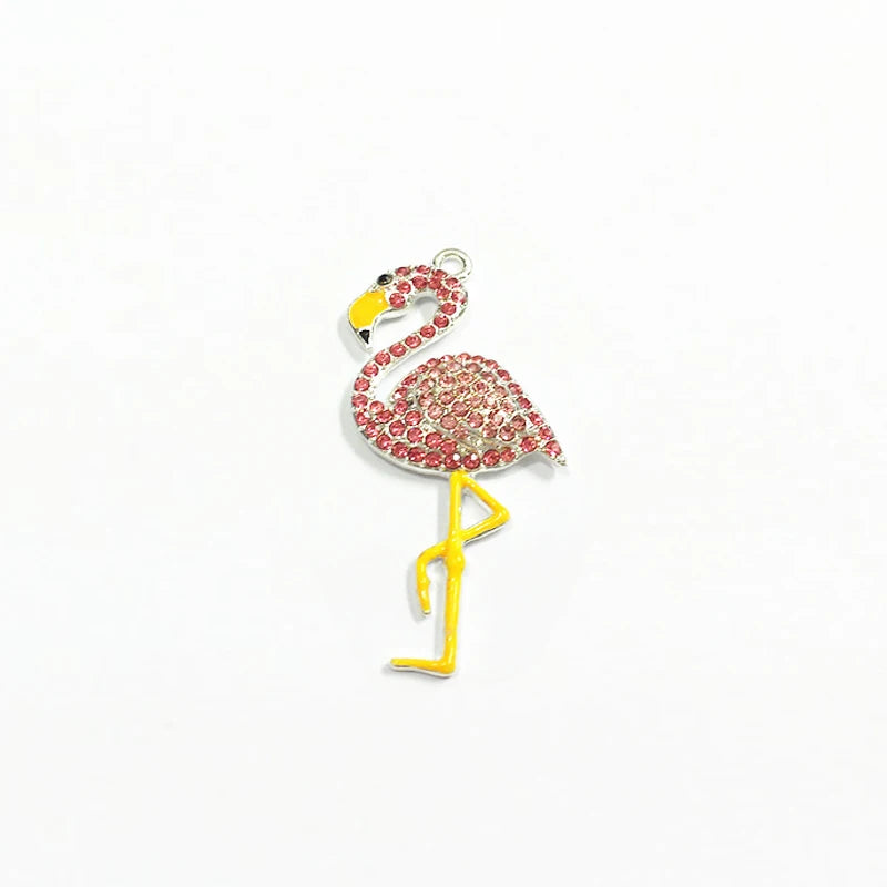 10pcs Hotpink Flamingo Rhinestone Pendants