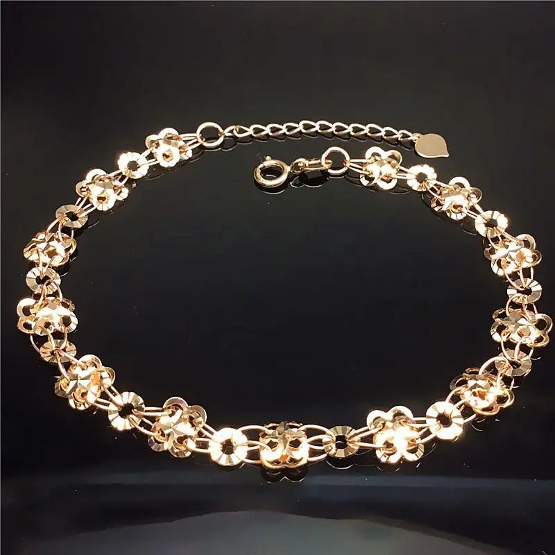 14K Rose Double Flower Bracelet for Women