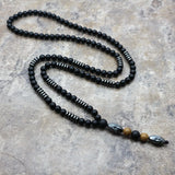 6MM Hematite Carving Beads Necklace Men Old Man Head Pendant Jewelry