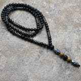 6MM Hematite Carving Beads Necklace Men Old Man Head Pendant Jewelry