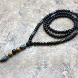 6MM Hematite Carving Beads Necklace Men Old Man Head Pendant Jewelry