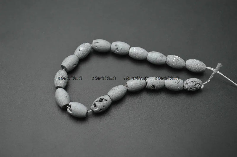 8x12mm Natural Druzy Agate Barrel Rice Tube Loose Beads