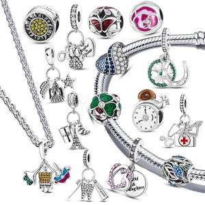925 Silver Bracelet Lucky Heart Bird Clover Love Beads Charm for Women