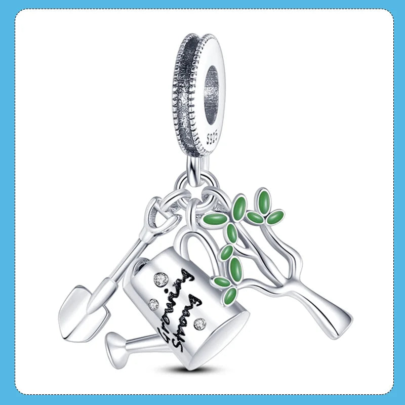 925 Silver Garden Watering Trowel Tree Charm Pendant