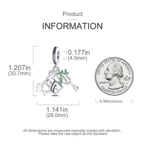 925 Silver Garden Watering Trowel Tree Charm Pendant