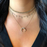 925 Silver Crescent Pendant Necklace Silver/Gold CZ Moon Star Nice Jewelry