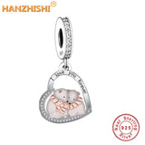 925 Silver Elephant Dangle Charms Beads Bracelet Necklace Mom Daughter