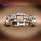 925 Silver Geometric Chain Hollow Rings Cubic Zircon Wedding Jewelry