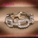 925 Silver Geometric Chain Hollow Rings Cubic Zircon Wedding Jewelry