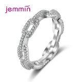 925 Silver Geometric Chain Hollow Rings Cubic Zircon Wedding Jewelry