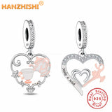 925 Silver Heart Pendant Engrave Charms Beads Fit Bracelet Necklace